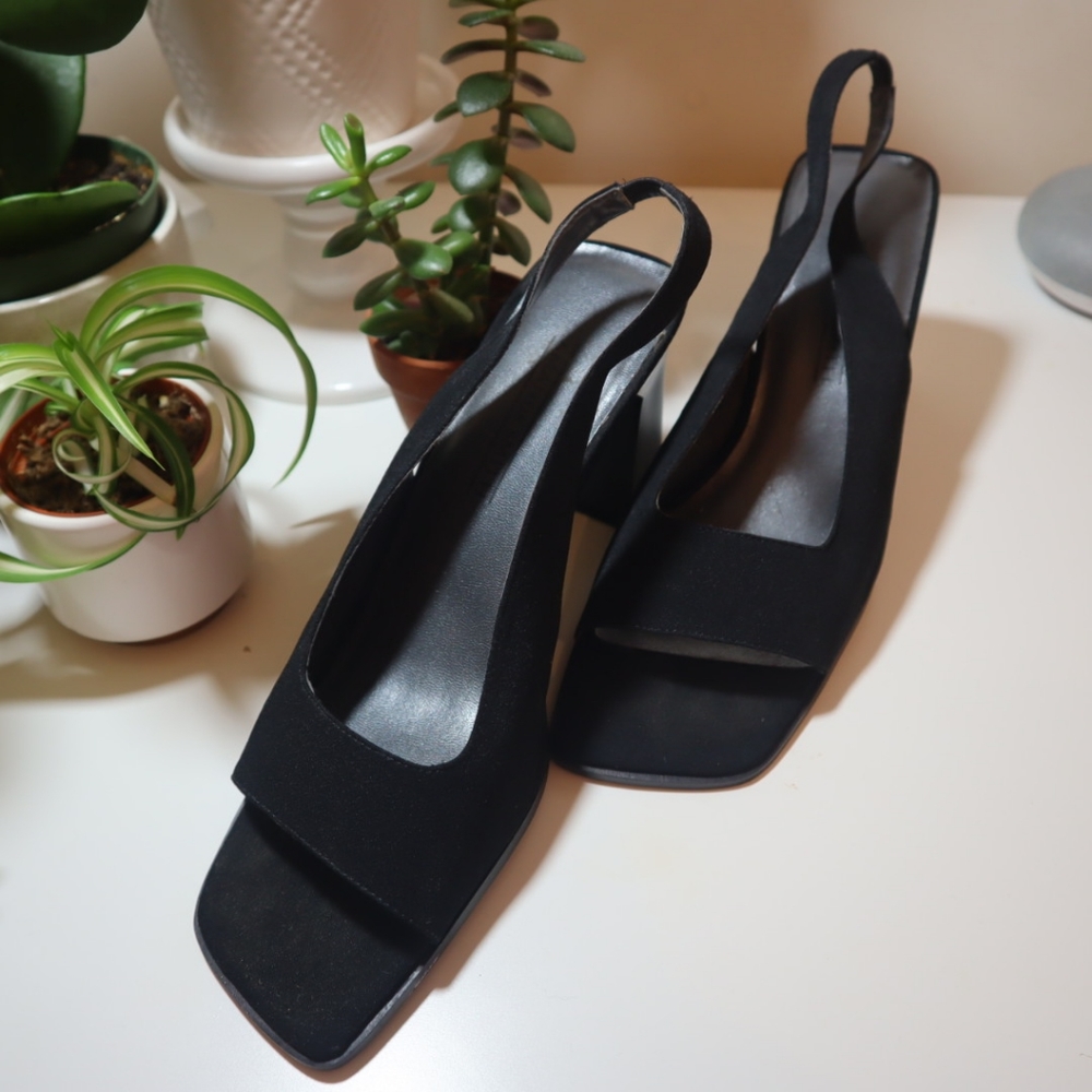 Open toe sling back heels black 3" 8M